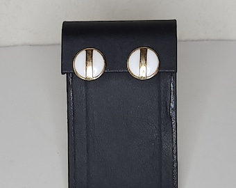Vintage Gold Tone and White Enamel Circle Stud Earrings C-9-96
