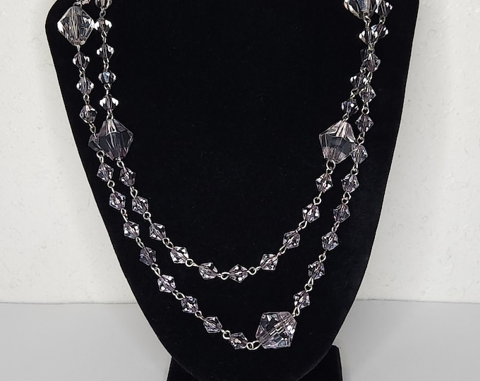 Vintage Smoky Acrylic Faceted Beaded Long Necklace C-9-78