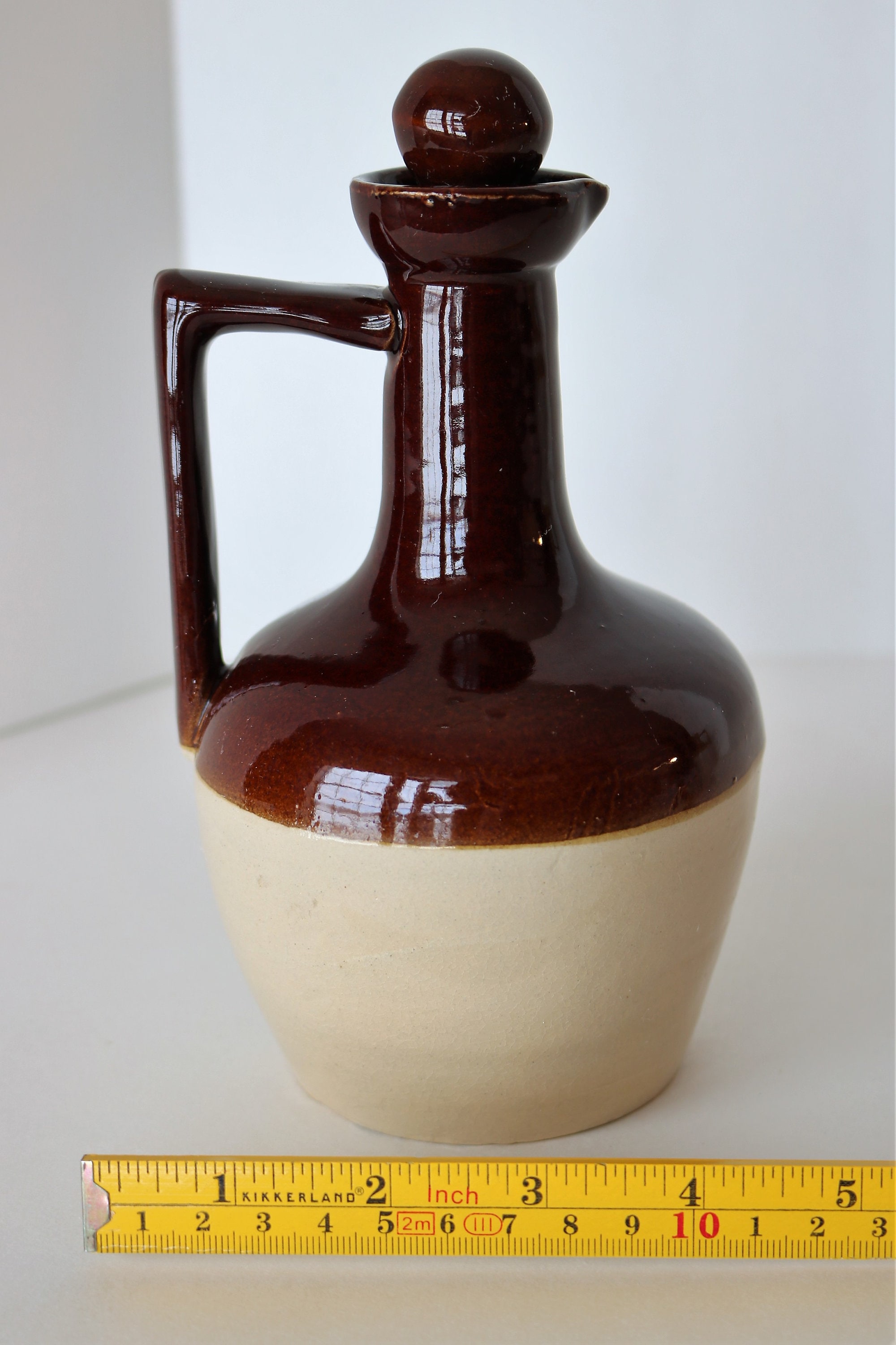 Vintage Stoneware Crock Long Neck Wine Water Whiskey Jug with Ball Stopper