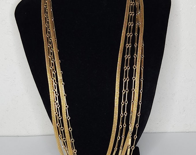 Vintage Gold Tone Mesh and Link Multistrand Necklace B-9-86