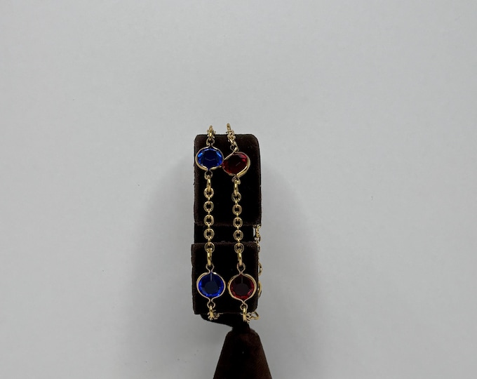 Two Gold Tone Red and Blue Acrylic Bezel Set Bracelets Size 6 D-7-62