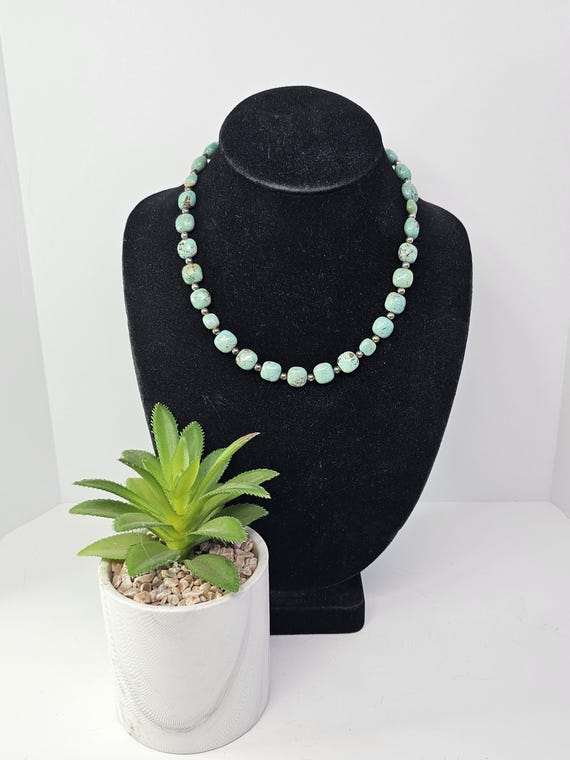 ヴィンテージ ターコイズとスターリング ビーズ 17 インチ ネックレス