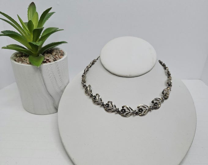 Vintage Beau (Jewels) 34g Sterling Silver Flower Panel/ Link Choker Necklace 14.75"  D-5-33