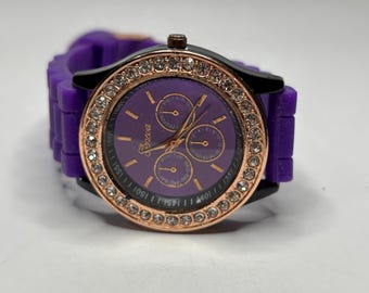 Ladies Geneva Purple and Rose Gold-tone Rhinestone Silicone  display picture 1