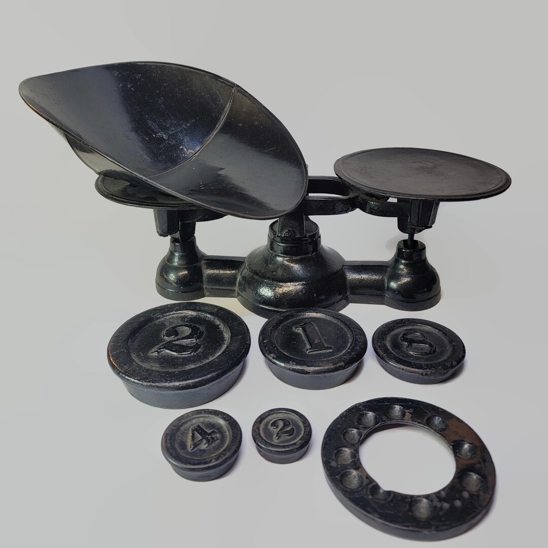 Vintage Cast Iron Scale With Accessories Etsy