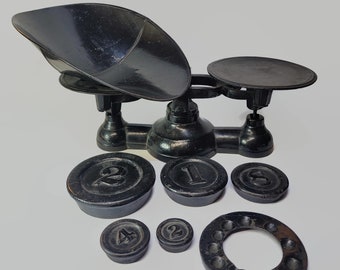 Vintage Cast Iron Scale with Accessories