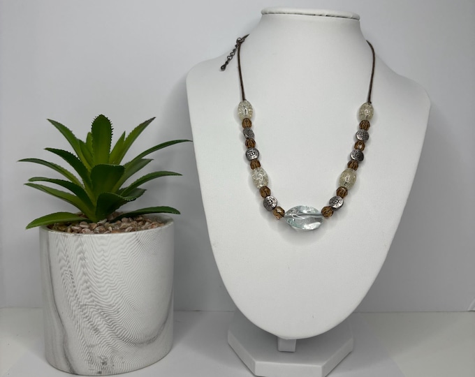 Lia Sophia Quartz Glass and Sliver-Tone Rope Necklace Approx 15" to 19” D-7-1