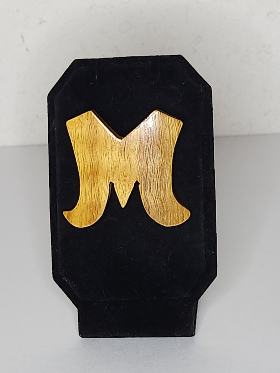 Vintage Wooden M Initial Brooch Pin B-2-11
