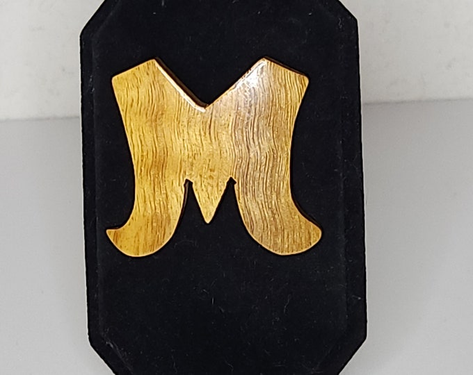 Vintage Wooden M Initial Brooch Pin B-2-11