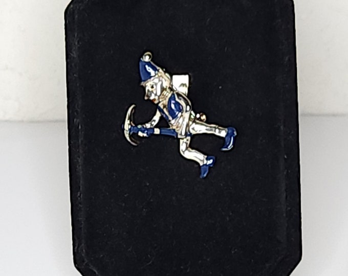 Vintage Silver Tone Elf Scatter Pin with Blue Enamel Detailing C-2-94