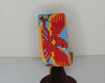 Vintage Like New Southwest Style Beaded Brown Leather Bracelet with Phoenix C-6-68