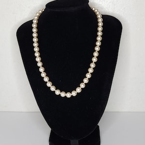Vintage Glass Faux Pearl Beaded Necklace with Vermeil Gold over Silver Clasp C-1-73