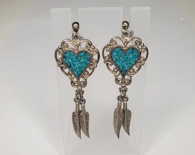 Costume Crushed Stone Heart Dream Catcher South-Western Style Sliver-Tone Post Back Earrings D-6-59