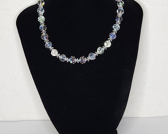 Vintage Coro Signed AB Crystal Beaded Choker Necklace C-9-24