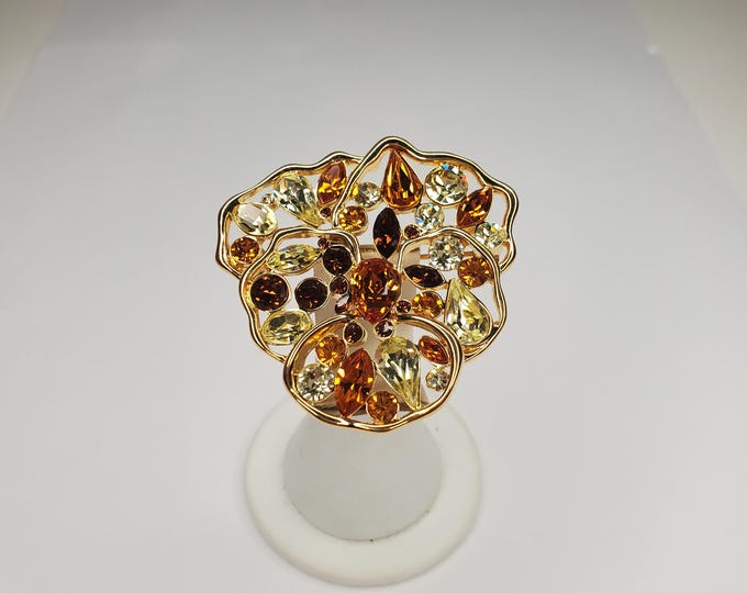 Nolan Miller Faux Topaz/Citrine-Glass Pansy Brooch D-6-56