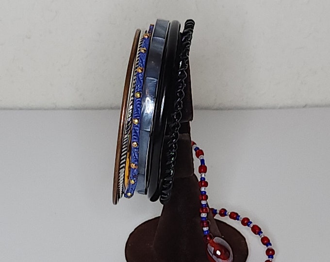 Vintage Set of 6 Bangle Bracelets and Glass Beaded Bracelet D-2-33