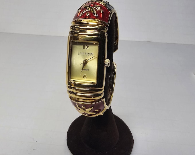 Vintage Joan Rivers Jewel Tone Clamper Watch - New Battery - Works E-1-9