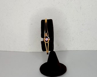 Vintage Gold Tone and Pink Tourmaline Dainty Cuff Bracelet D-3-71