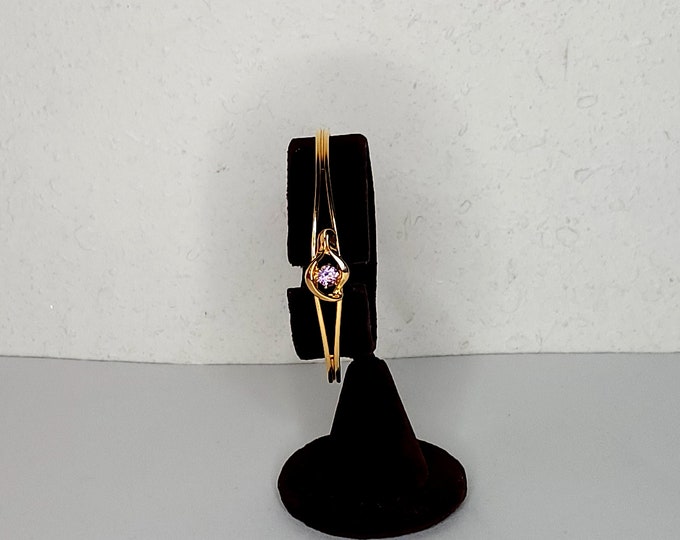 Vintage Gold Tone and Pink Tourmaline Dainty Cuff Bracelet D-3-71