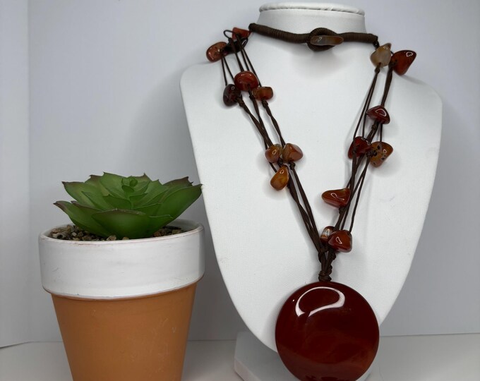 Vintage Brown Agate Stone Multi-Strand Necklace D-7-46