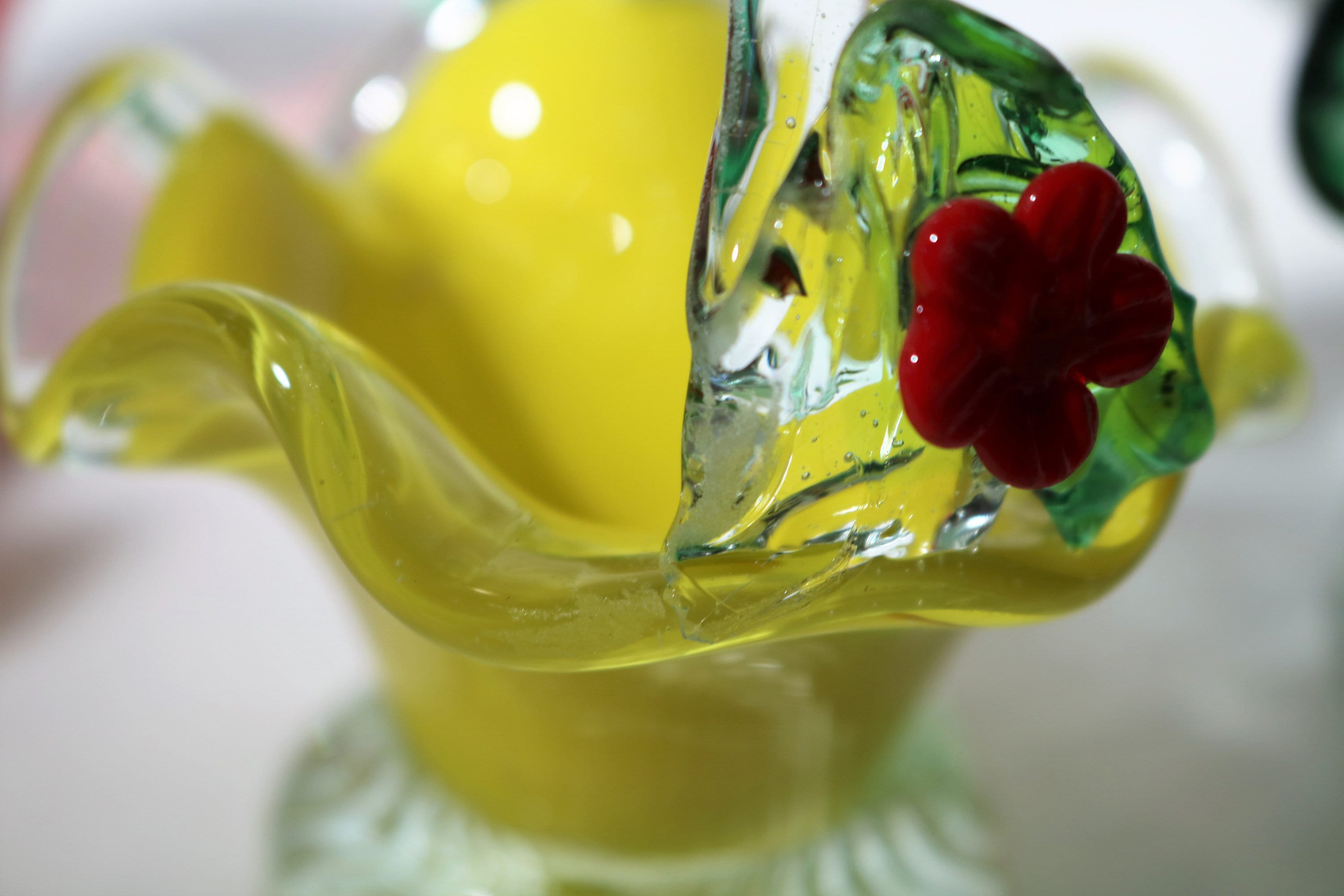 Vintage Murano Mini Glass Baskets with Applied Flowers Set of 4