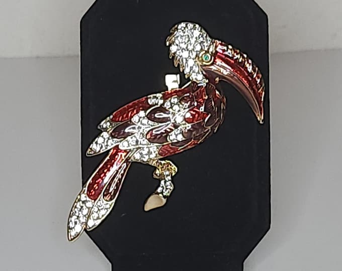Vintage Gene Verri Signed Craft Exotic Bird Brooch Pin with Enamel and Pave Rhinestones B-6-1