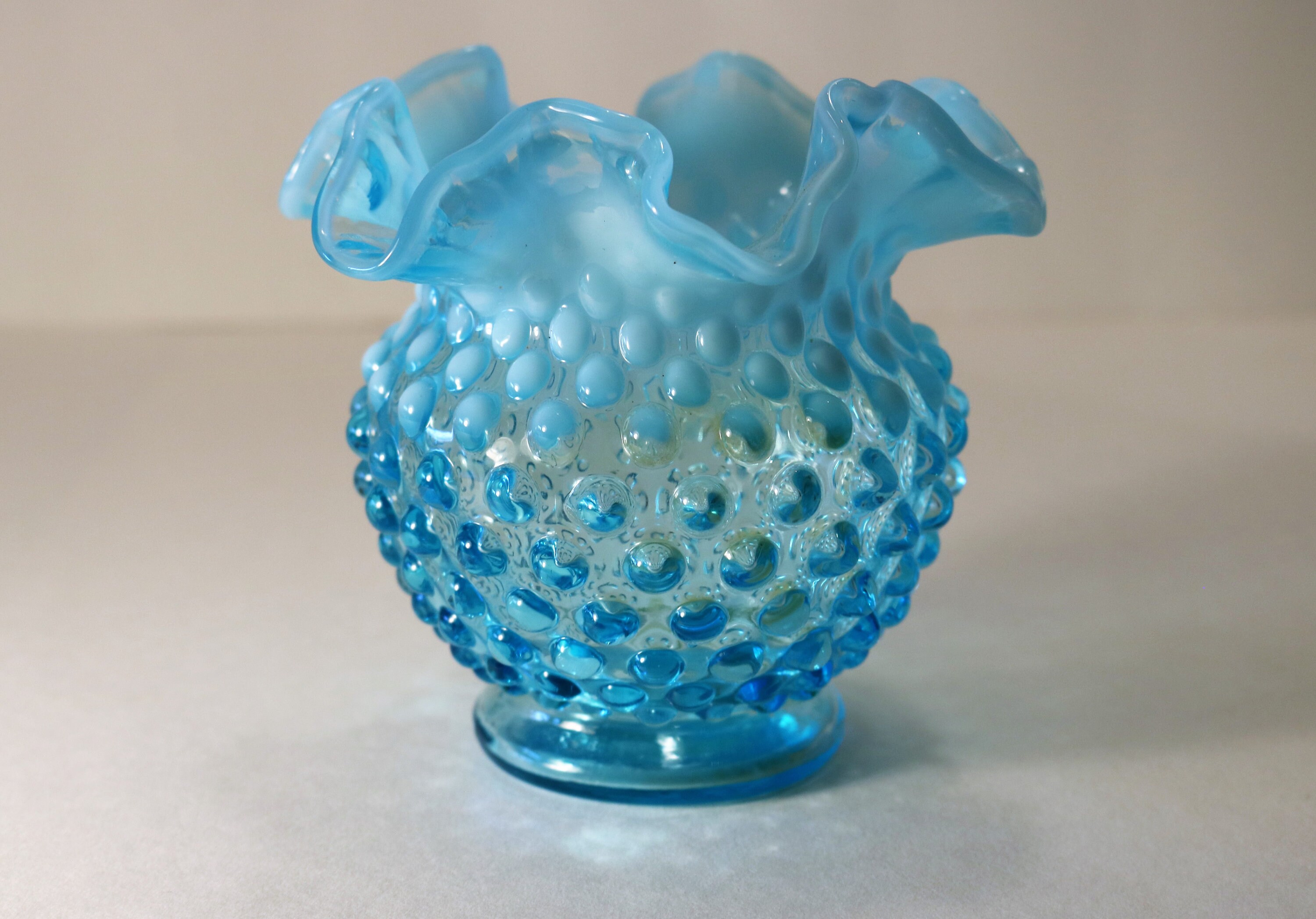 1940's Fenton Blue Opalescent Hobnail No. 389 4 1/2 Vase