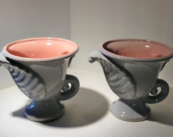 Vintage SET of TWO Early Gonder Pottery H80 Urn & Leaf Planter/Vases
