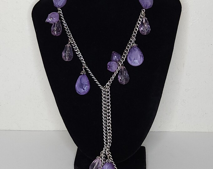 NOS Ann Taylor LOFT Signed Silver Tone Chain with Purple Acrylic Stationed Beads B-5-14