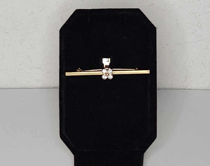 Vintage Avon Signed Gold Tone Rod with Four Clear Rhinestones Brooch Pin C-1-75