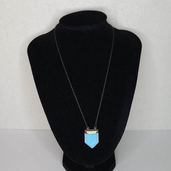 Vintage Opaline / Opalescent Glass Faceted Pendant with Gold Tone Accent and Gunmetal Tone Endless Chain Necklace D-3-22