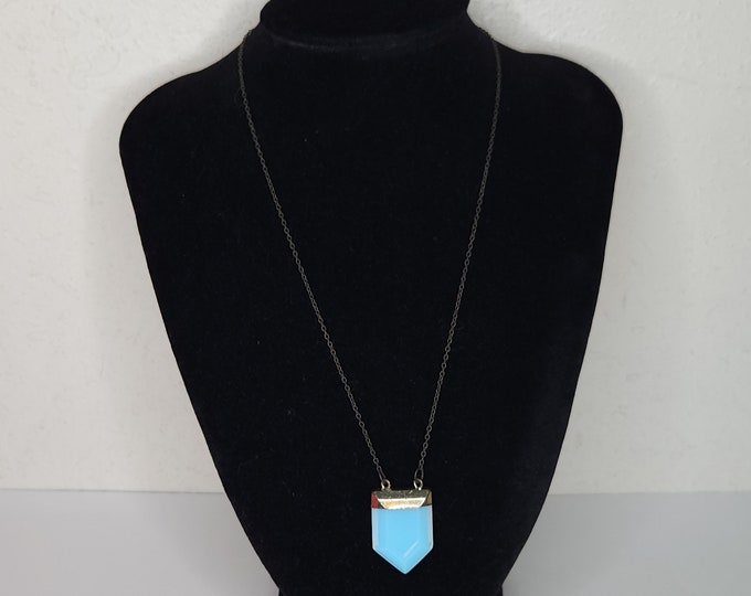 Vintage Opaline / Opalescent Glass Faceted Pendant with Gold Tone Accent and Gunmetal Tone Endless Chain Necklace D-3-22