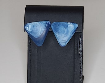 Vintage Blue Marbled Triangle Stud Earrings A-2-28