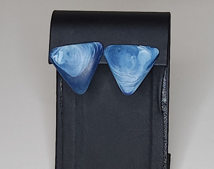 Vintage Blue Marbled Triangle Stud Earrings A-2-28