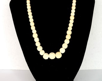 Vintage Carved Ox Bone Bead Necklace D-4-34
