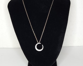 Vintage Vermeil Rose Gold Over Sterling Crescent Pendant with CZ Necklace B-7-76