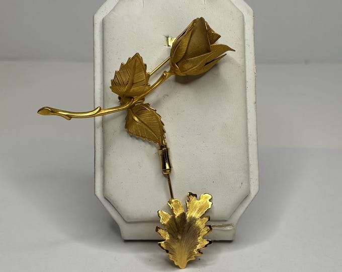 Two Vintage Brooch/Pins Gold Tone Rose Brooch and Textured Stick Pin D-7-55