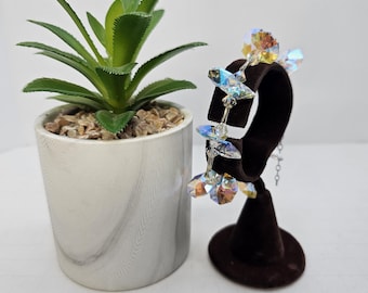 Vintage AB Aurora Borealis Crystal Disc and Bi-cone Bracelet FLASHY D-5-37