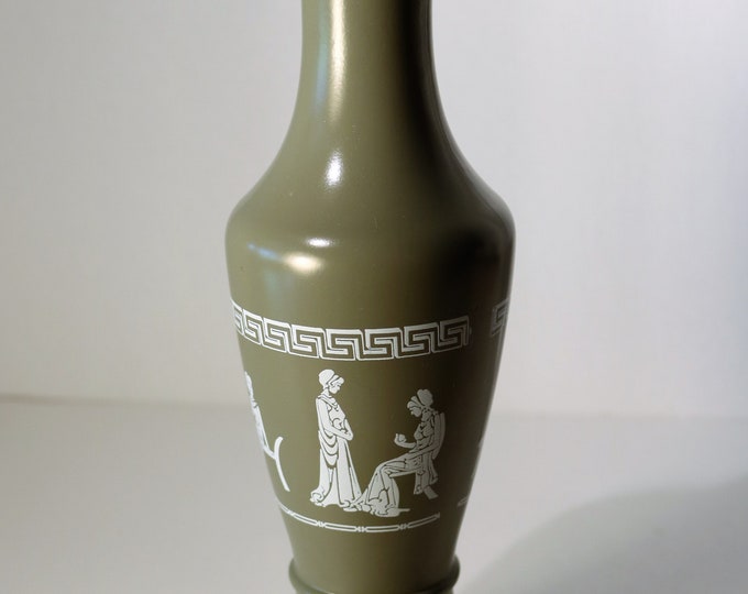 Wedgwood Green Jasperware-LIKE Painted 11" Vase w/Grecian Motif