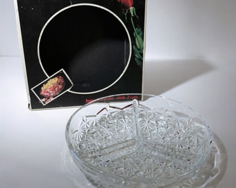 Veropa French Crystal Cut Glass Daisy & Button 3 Part Divided Candy Relish Dish