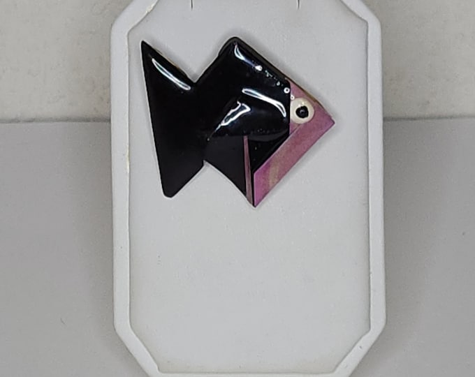 Vintage Origami Paper with Resin Fish Brooch Pin in Purple and Black C-7-100