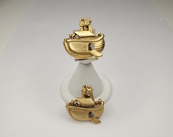Brushed Gold-Tone Noah's Ark Clip-Ons Earrings D-6-66