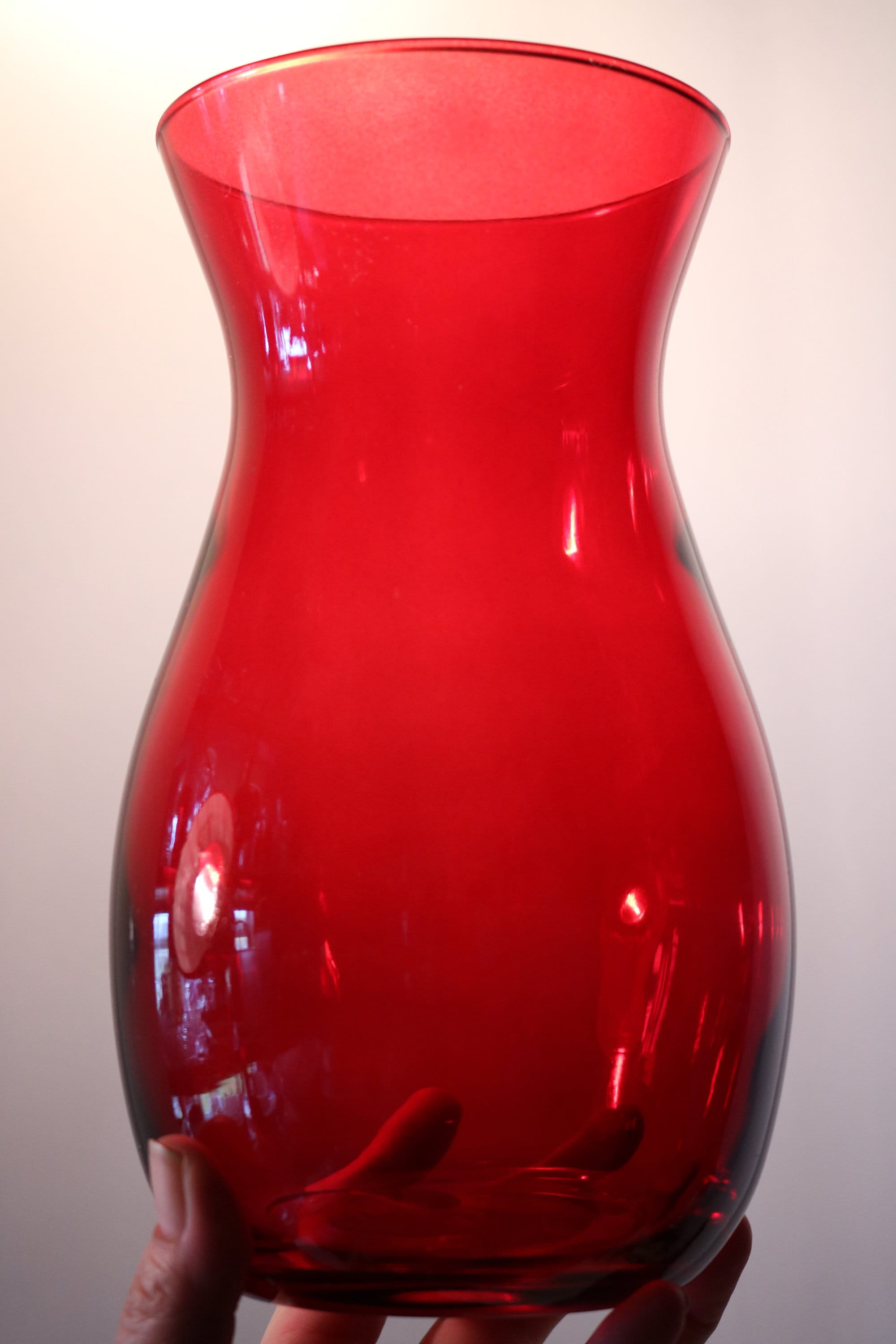 Beautiful Handblown Glass Red Flashed Bouquet Vases Set of 2