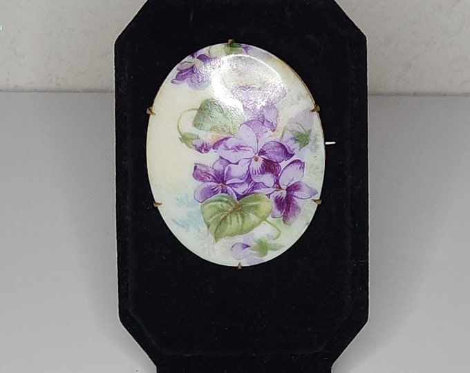 Antique Porcelain Transfer-ware Floral Brooch Pin B-9-75