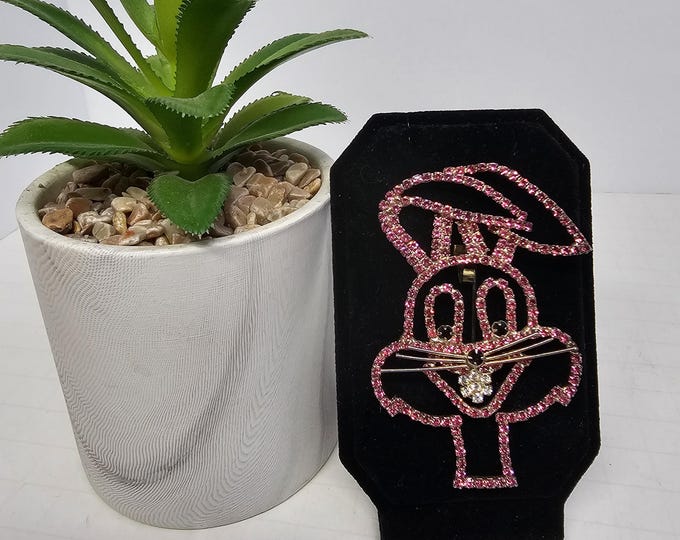 Vintage Babs Lola Bugs Bunny Girlfriend Pink Rhinestone Brooch Pin Silver Tone D-5-20