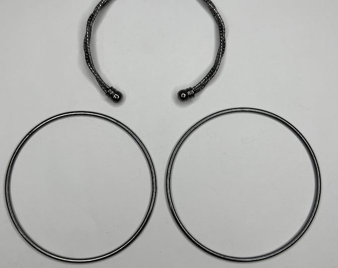 Set of 3 Gun Metal Bangles and Cuff D-7-74