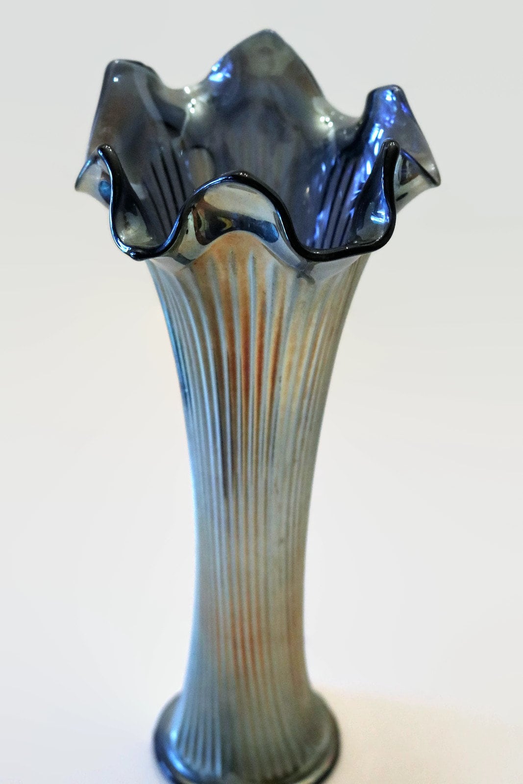 RARE Fenton Fine Rib Swung Vase in Sapphire Blue 9 1/2
