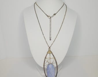 Gold-Tone Artisan Gold-Tone Wire Caged Real Stone Necklace 19" D-6-70