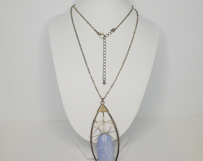Gold-Tone Artisan Gold-Tone Wire Caged Real Stone Necklace 19" D-6-70