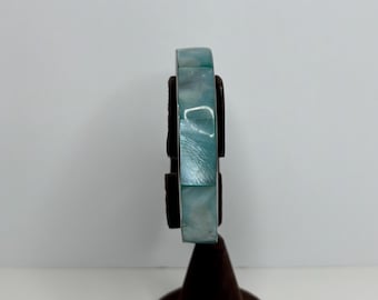 Vintage Dyed Mother of Pearl MOP Seamist Blue-Aqua Blue Silver Tone Size 7.75 D-8-8